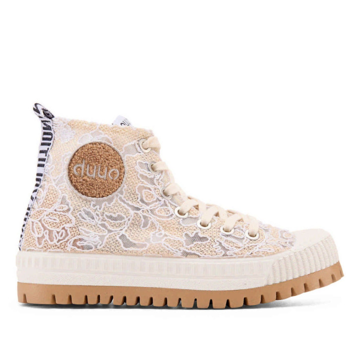 Zapatillas lona Duuo col plus nika beige con bordado floral - Querol online