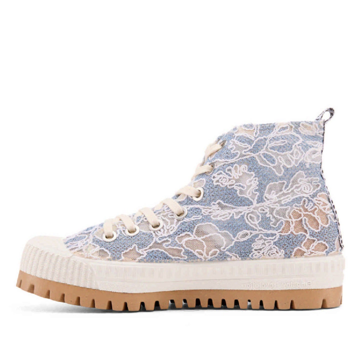 Zapatillas lona Duuo col plus nika azul con bordado floral - Querol online