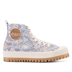 Zapatillas lona Duuo col plus nika azul con bordado floral - Querol online