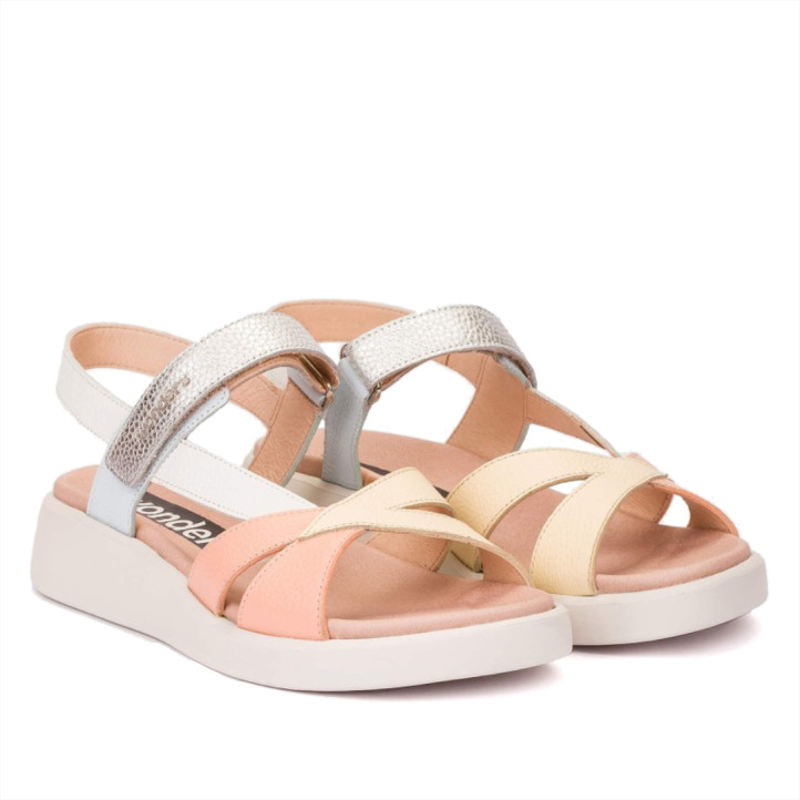 Sandalias cuña Wonders mar pastel con tiras cruzadas de piel - Querol online