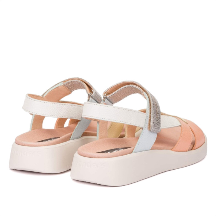 Sandalias cuña Wonders mar pastel con tiras cruzadas de piel - Querol online