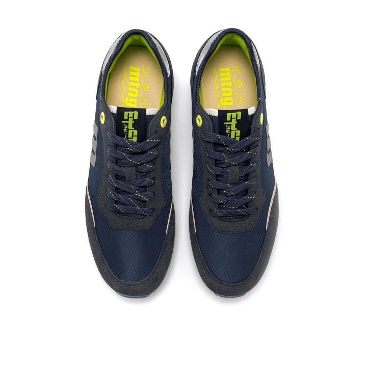 Zapatillas deportivas Mustang joggo classic azules con detalles verde lima retro running - Querol online