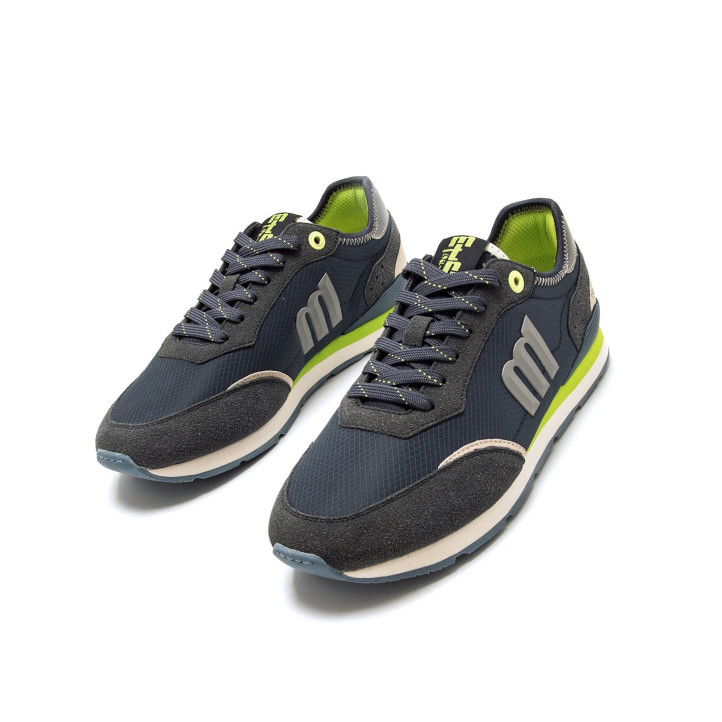 Zapatillas deportivas Mustang joggo classic azules con detalles verde lima retro running - Querol online