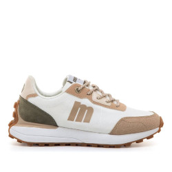 Zapatillas urban Mustang zinc blancas y beige con detalles verdes y suela tipo trail - Querol online