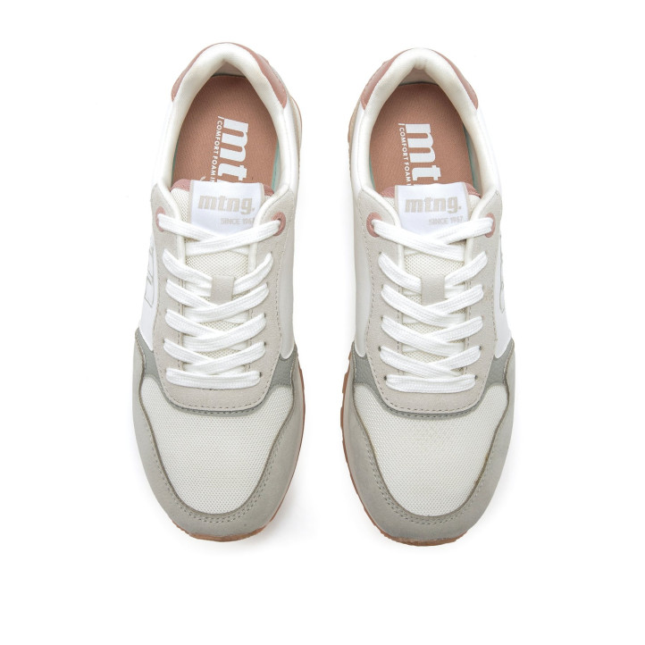 Zapatillas urban Mustang joggo classic blancas con detalles beige y grises - Querol online