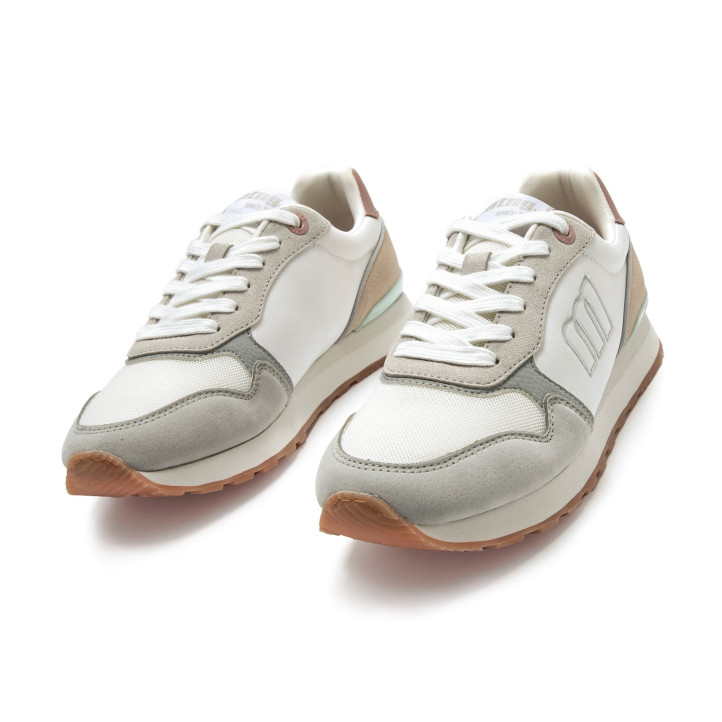 Sabatilles urban Mustang joggo classic blanques amb detalls beix i grisos - Querol online