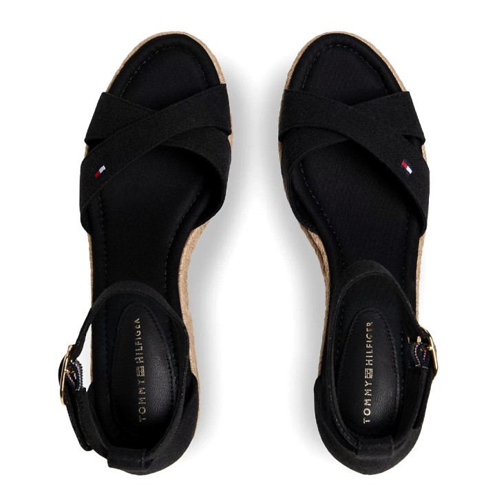 Alpargatas cuña Tommy Hilfiger negras con tiras cruzadas y tacón medio - Querol online