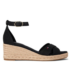 Alpargatas cuña Tommy Hilfiger negras con tiras cruzadas y tacón medio - Querol online