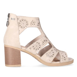 Sandàlies taló Chika 10 rosalinda 07 beix amb troquelat floral - Querol online