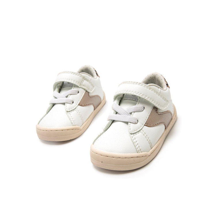 Zapatillas deporte Mustang free baby blancas y rosa metalizado con animal print barefoot - Querol online