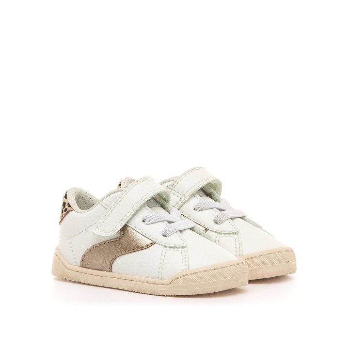 Zapatillas deporte Mustang free baby blancas y rosa metalizado con animal print barefoot - Querol online