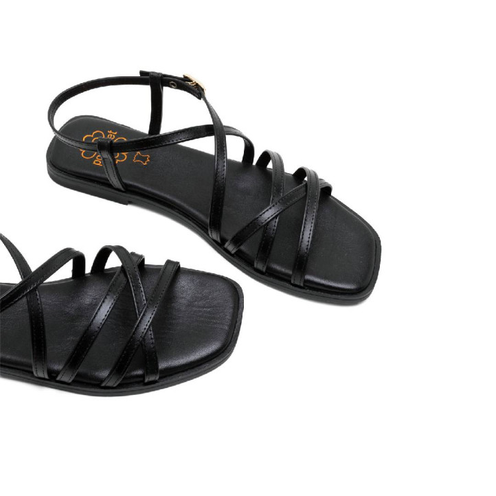 Sandalias planas Porronet bonnie negras con tiras cruzadas de piel - Querol online
