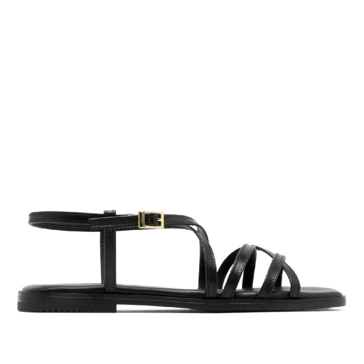 Sandalias planas Porronet bonnie negras con tiras cruzadas de piel - Querol online