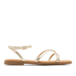 Sandalias planas Porronet bianca doradas con pulsera al tobillo de piel - Querol online