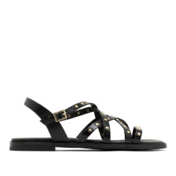 Sandàlies planes Porronet blair negres amb tires creuades amb tatxes de pell - Querol online