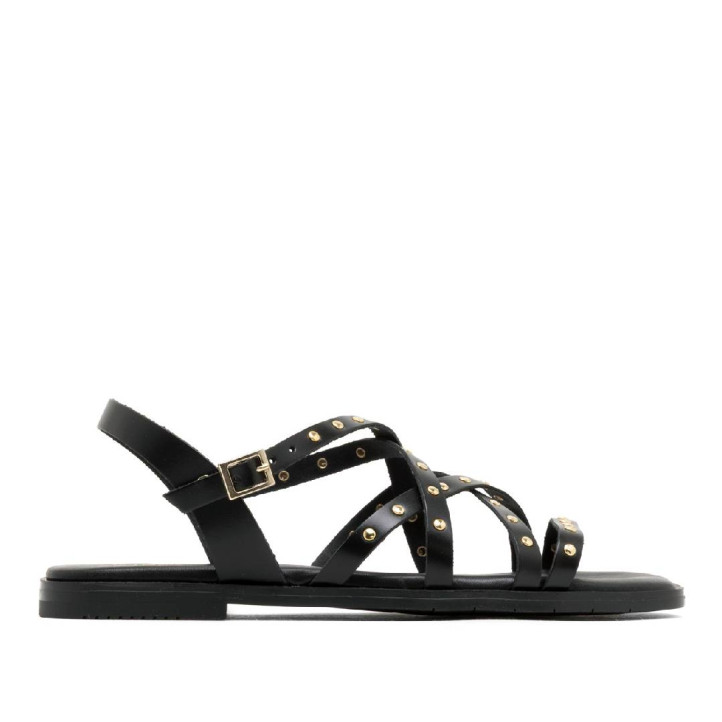 Sandalias planas Porronet blair negras con tiras cruzadas con tachuelas de piel - Querol online