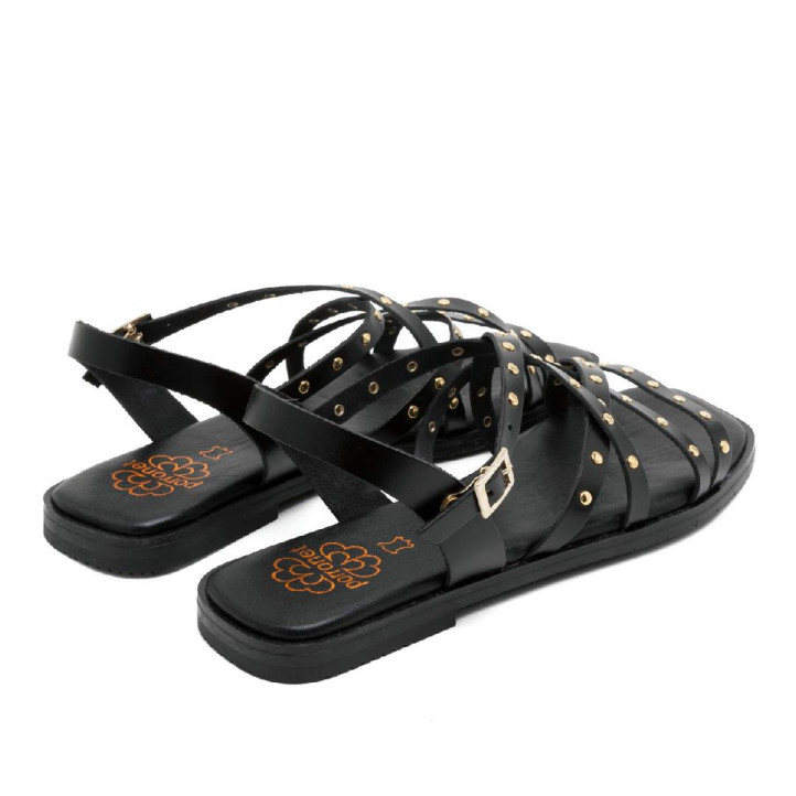 Sandàlies planes Porronet blair negres amb tires creuades amb tatxes de pell - Querol online