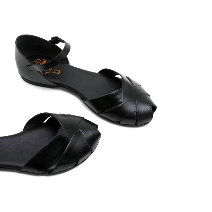 Sandalias planas Porronet alba negras con la pala y el talón cerrados de piel - Querol online