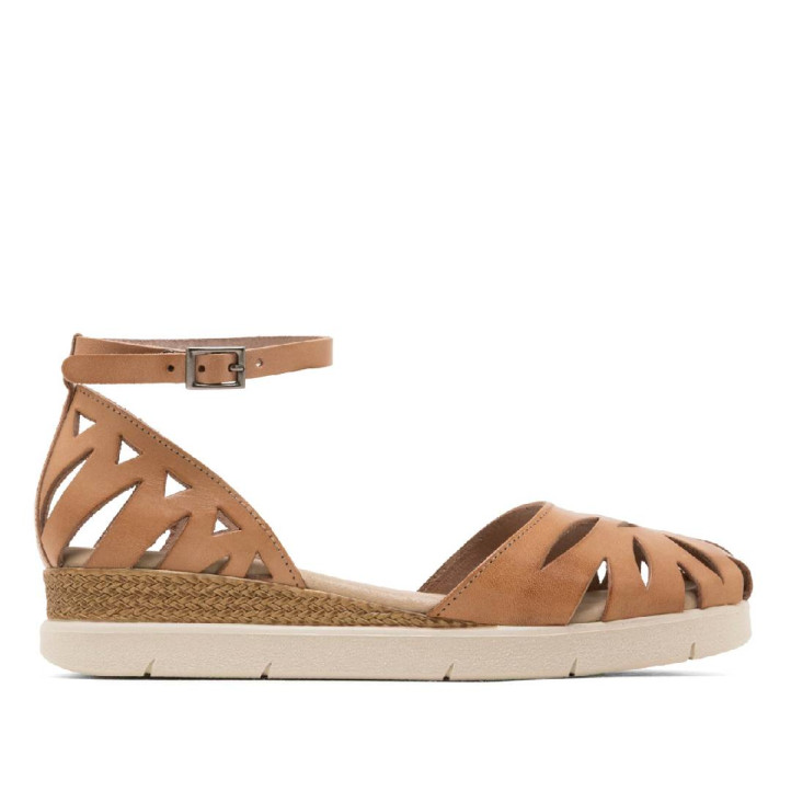 Sandalias cuña Porronet federica taupe estilo cangrejera de piel - Querol online