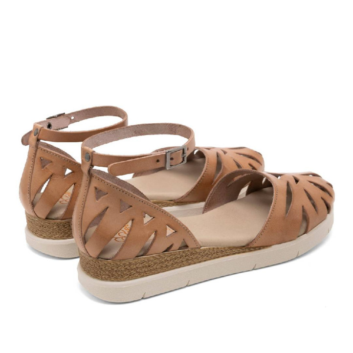Sandalias cuña Porronet federica taupe estilo cangrejera de piel - Querol online