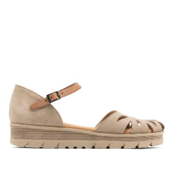 Sandalias cuña Porronet bruna arena estilo cangrejera de piel - Querol online