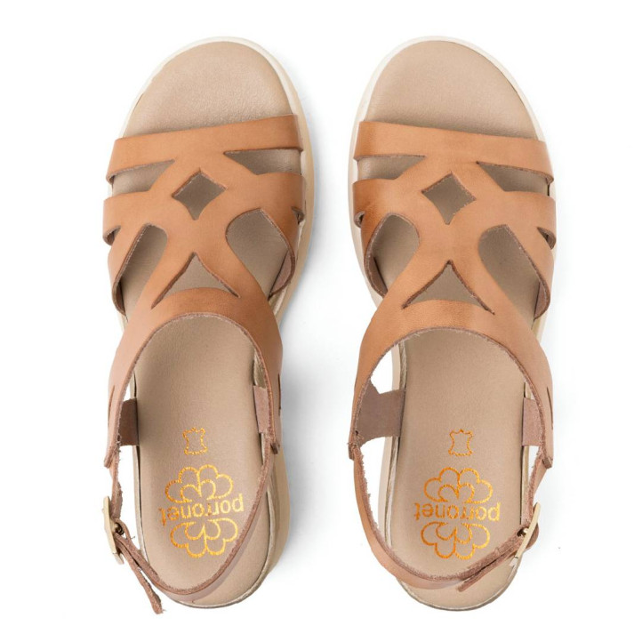 Sandalias cuña Porronet estela taupe con diseño en el empeine de piel - Querol online