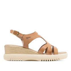 Sandalias cuña Porronet estela taupe con diseño en el empeine de piel - Querol online