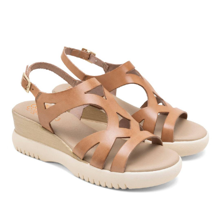 Sandalias cuña Porronet estela taupe con diseño en el empeine de piel - Querol online