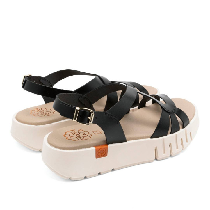 Sandalias plataformas Porronet débora negras con tiras onduladas de piel - Querol online