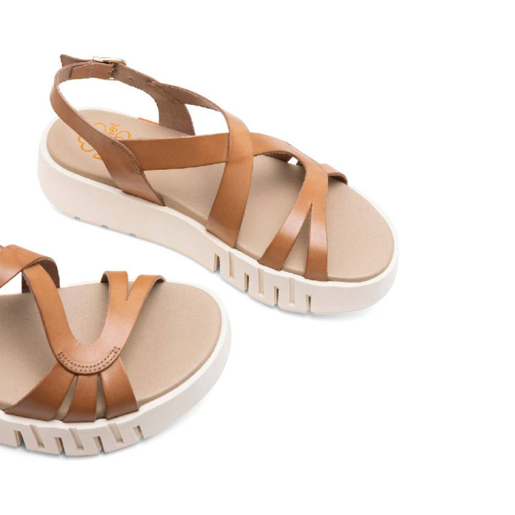 Sandàlies plataformes Porronet débora taupe amb tires ondulades de pell - Querol online