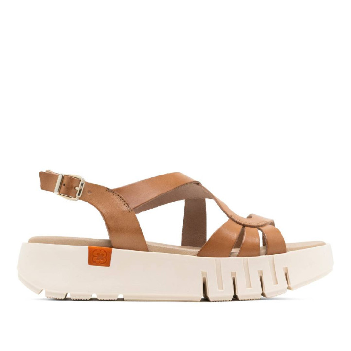 Sandalias plataformas Porronet débora taupe con tiras onduladas de piel - Querol online