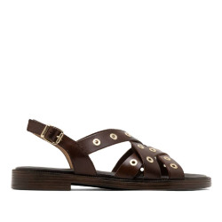 Sandàlies planes Porronet chloe moka amb tires creuades i tatxes de pell - Querol online