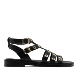 Sandalias planas Porronet chloe negras estilo romano de piel - Querol online