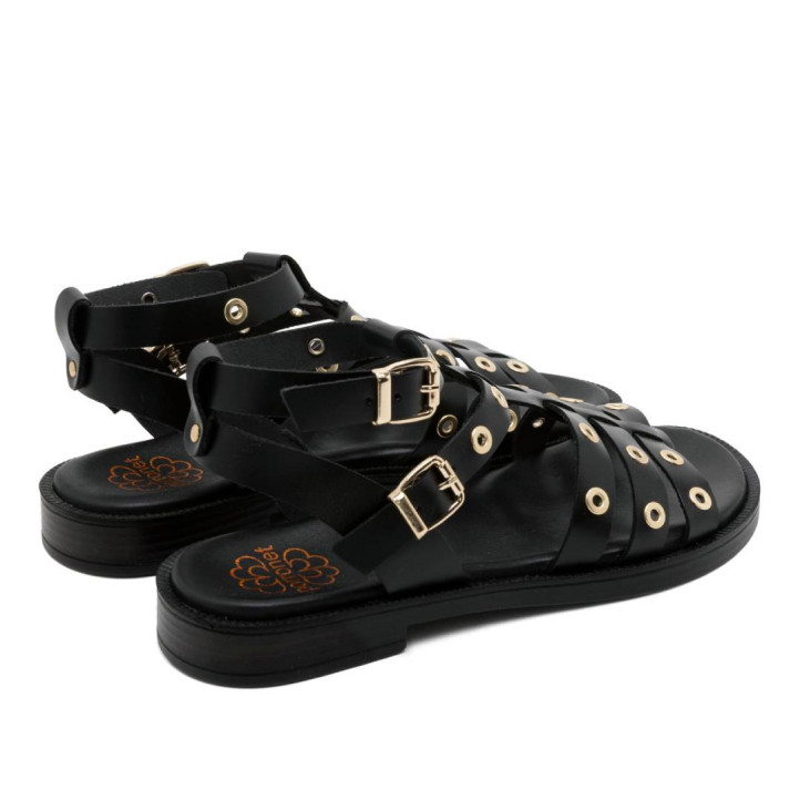 Sandàlies planes Porronet chloe negres estil romà de pell - Querol online