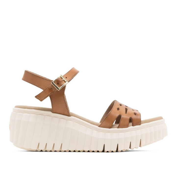 Sandalias cuña Porronet elsa taupe con pala troquelada de piel - Querol online