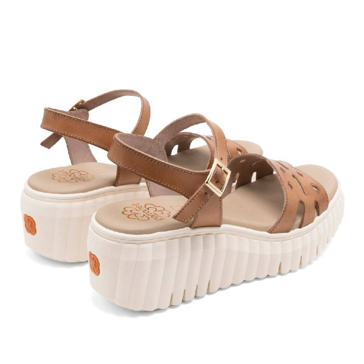 Sandalias cuña Porronet elsa taupe con pala troquelada de piel - Querol online