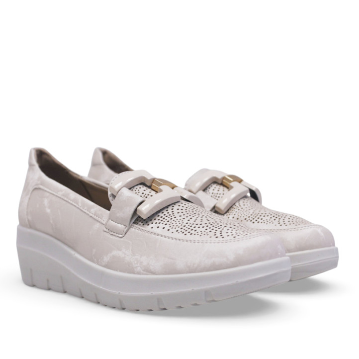 Sabates de falca Mysoft beix amb sivella frontal decorativa i falca - Querol online