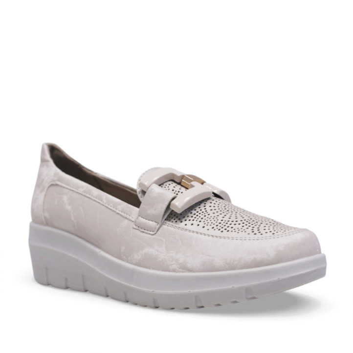 Zapatos cuña Mysoft beige con hebilla frontal decorativa y cuña - Querol online