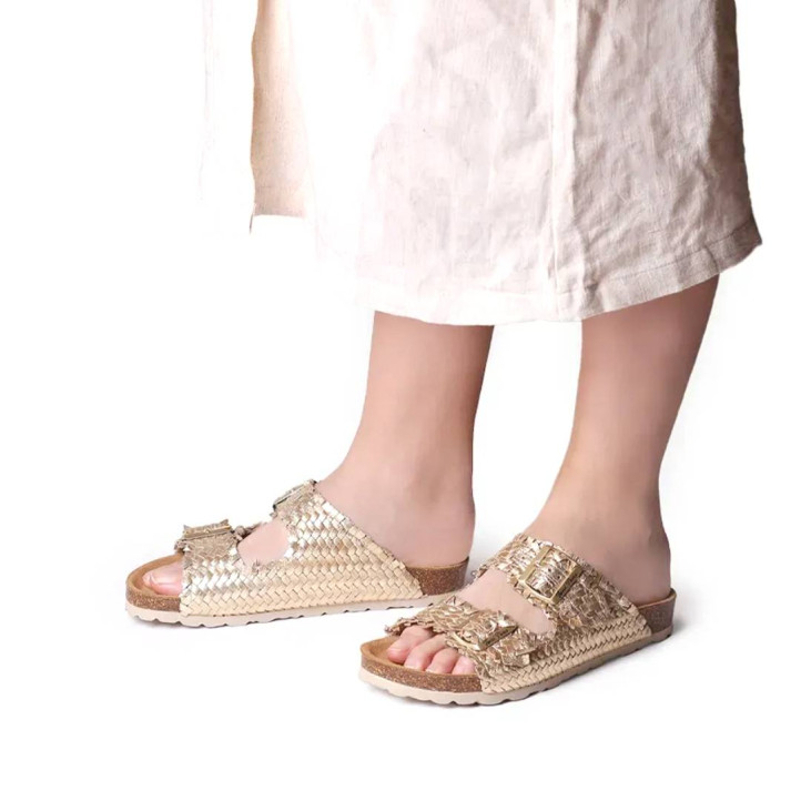 Sandalias planas TONI PONS guam-te platino con hebillas tipo bio - Querol online