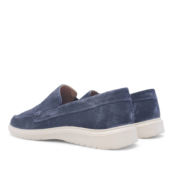 Zapatos sport Imac azules estilo mocasín serraje con suela blanca - Querol online