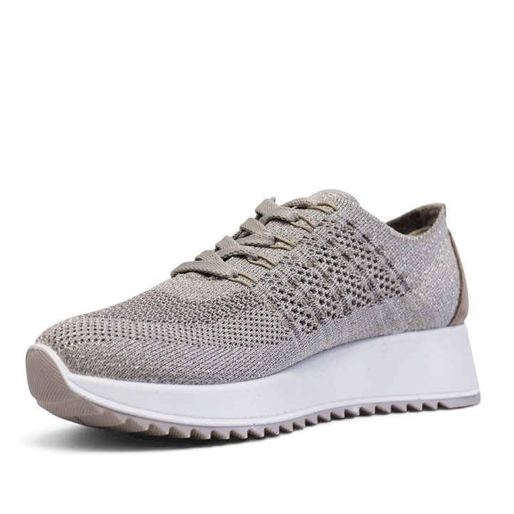 Zapatillas cuña Imac taupe estilo calcetín con cordones con detalles dorados - Querol online