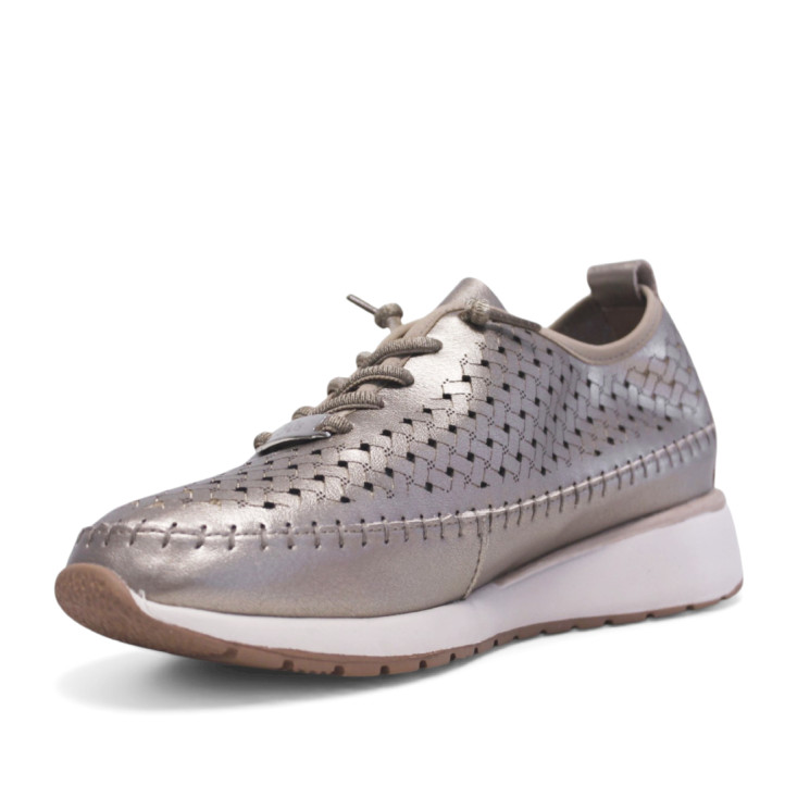 Sabates de falca Treintas bronze efecte calat tenat i cordons elástics - Querol online