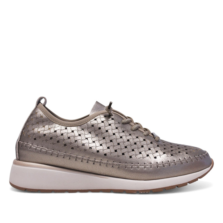 Sabates de falca Treintas bronze efecte calat tenat i cordons elástics - Querol online