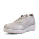 Zapatillas cuña Treintas beige estilo calcetín con paneles tornasolados y cordones elásticos - Querol online