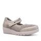 Zapatos cuña Treintas beige estilo mercedita con cierre de velcro y tejido de rejilla - Querol online