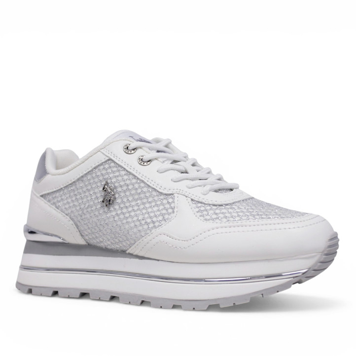 Zapatillas urban U.S. POLO ASSN. rita blancas con detalles plateados y plataforma - Querol online