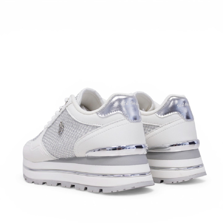 Zapatillas urban U.S. POLO ASSN. rita blancas con detalles plateados y plataforma - Querol online