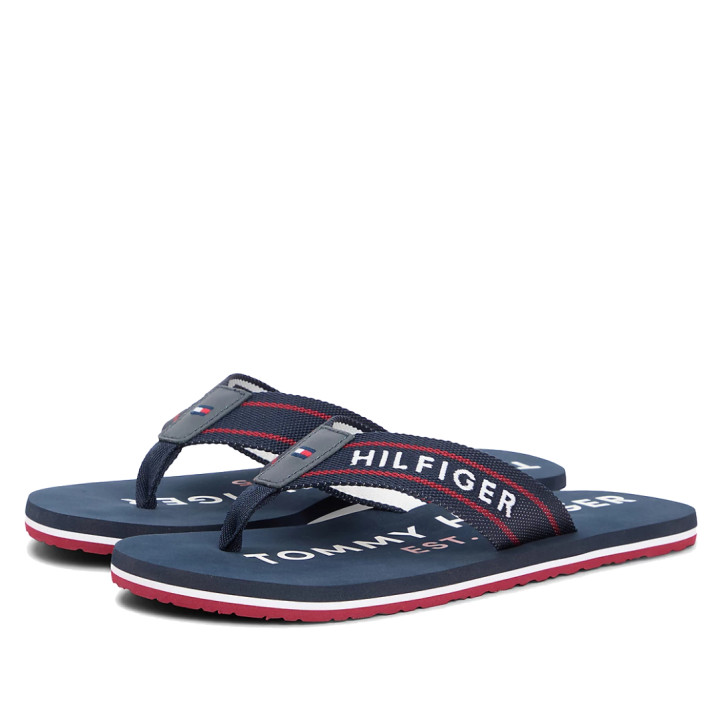 Xancles Tommy Hilfiger blaves amb tires textil trenades - Querol online