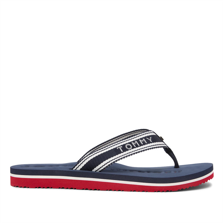 Chanclas Tommy Hilfiger azules con tiras textil trenzadas y rebordes en blanco - Querol online