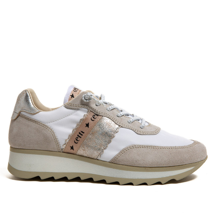 Zapatillas urban Cetti ante mesh blanco con cordón elástico - Querol online